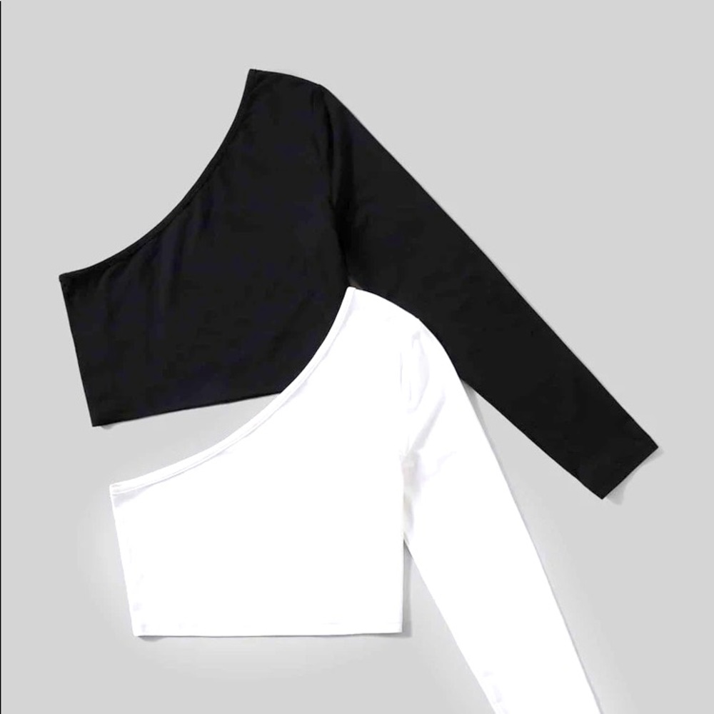 Solid Colors Black and White Off the Shoulder Crop Top